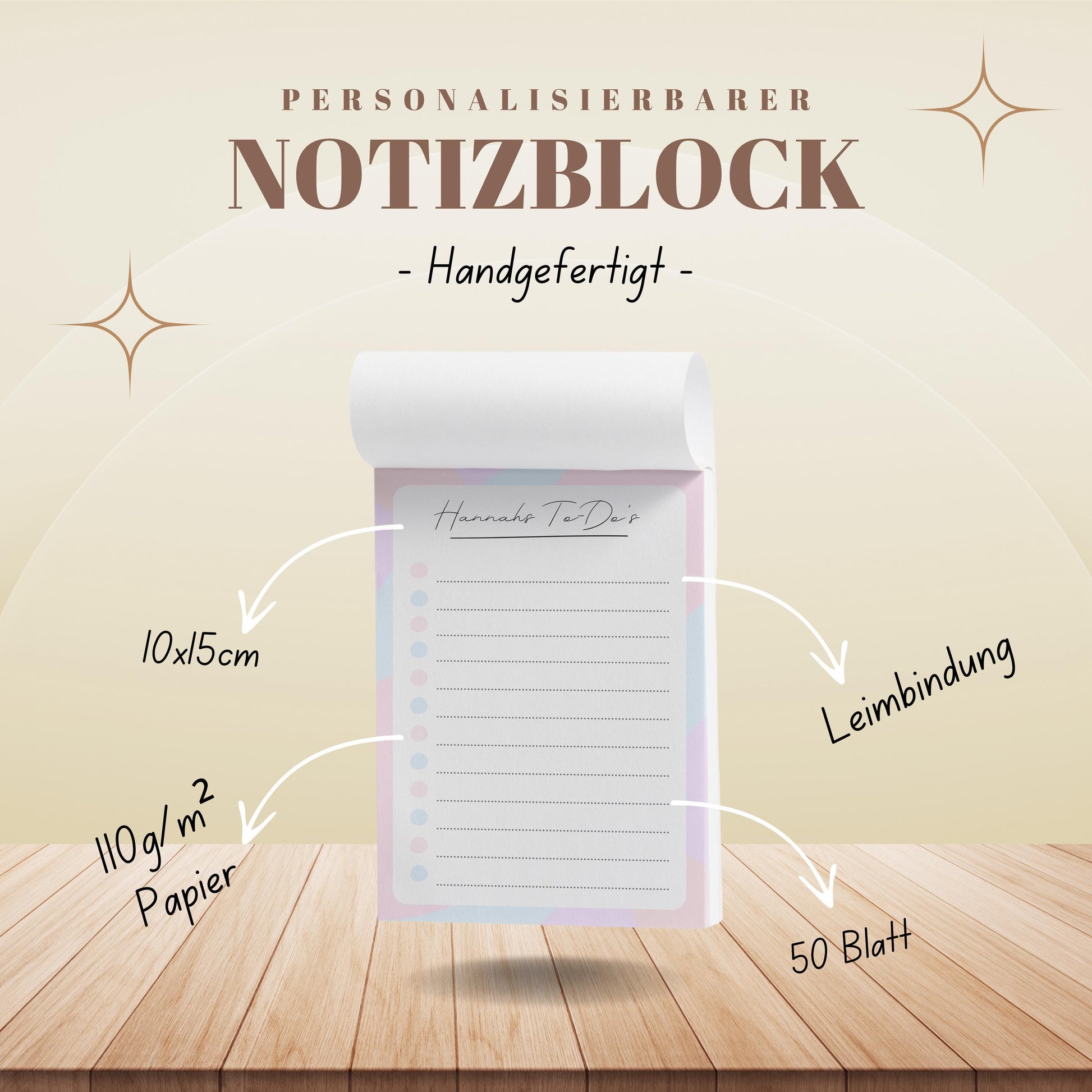 Notizblock Office Design, 10x15 cm, 50 Blatt mit Leimbindung, personalisierbar mit Namen, Handmade, Schreibwaren Büro