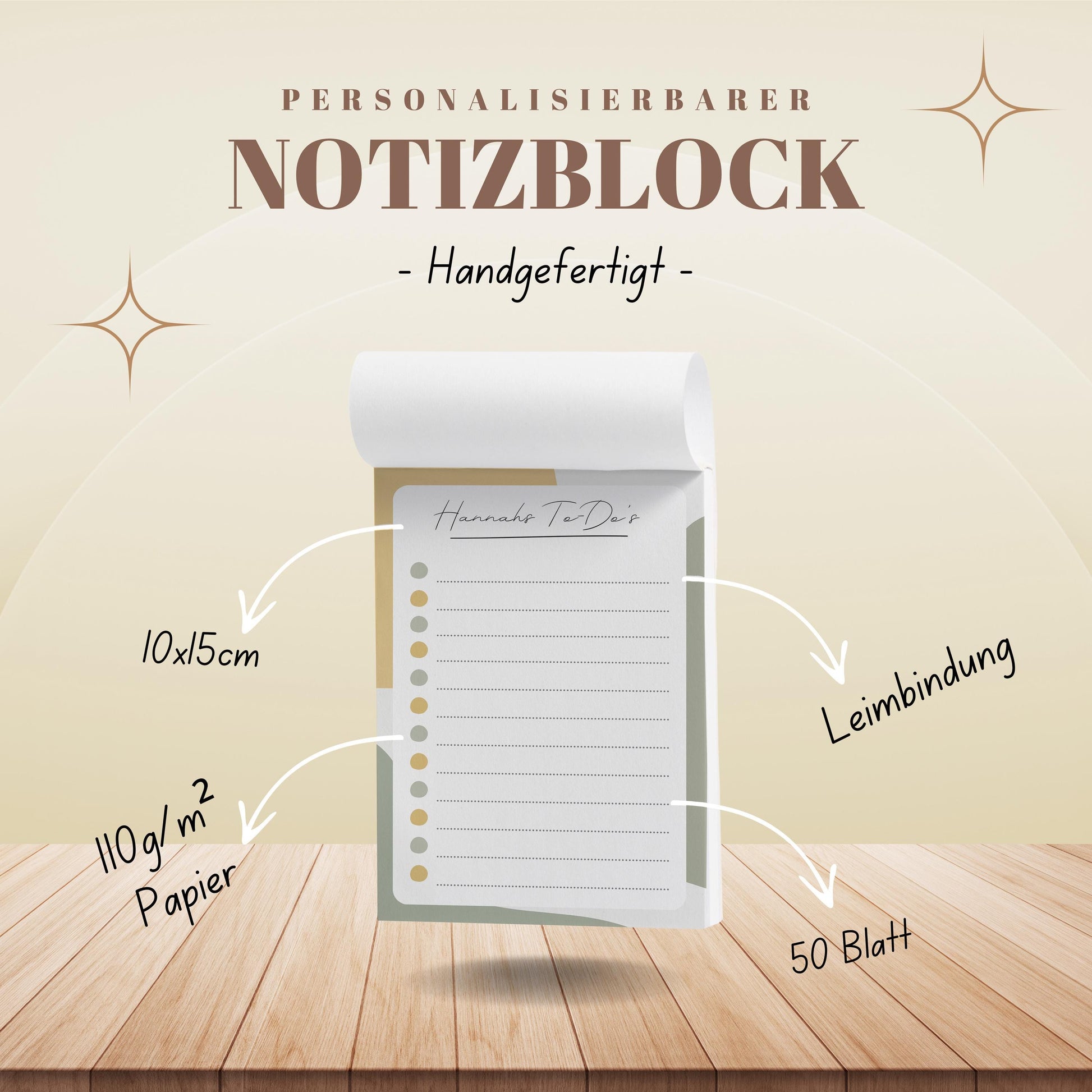 Notizblock Office Design, 10x15 cm, 50 Blatt mit Leimbindung, personalisierbar mit Namen, Handmade, Schreibwaren Büro