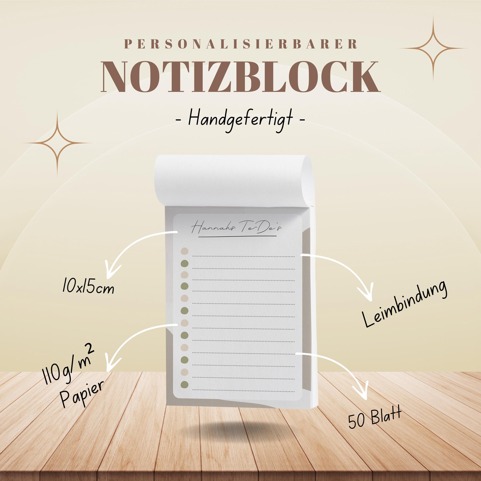 Notizblock Office Design, 10x15 cm, 50 Blatt mit Leimbindung, personalisierbar mit Namen, Handmade, Schreibwaren Büro