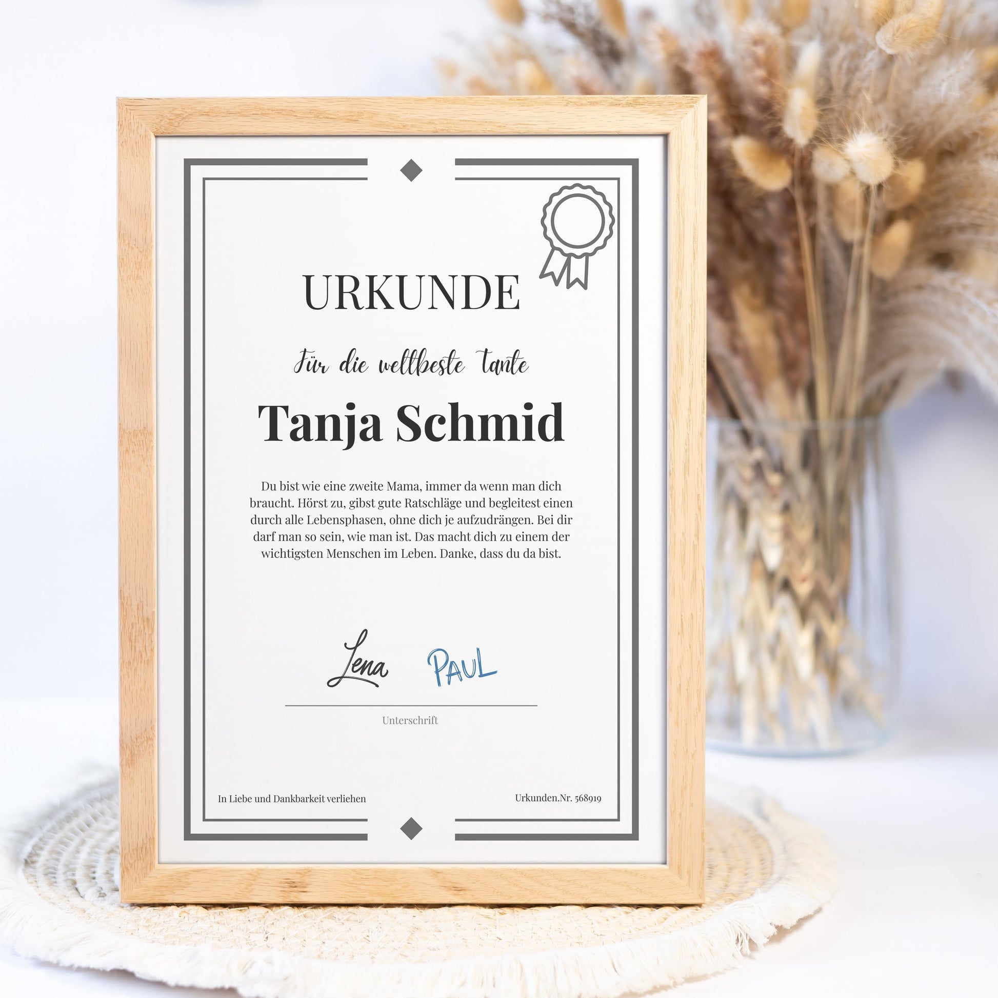 Onkel Urkunde Poster, personalisierbar mit Namen + Text, Massivholzrahmen, verschiedene Größen, Einrahmservice, Geschenk Onkel