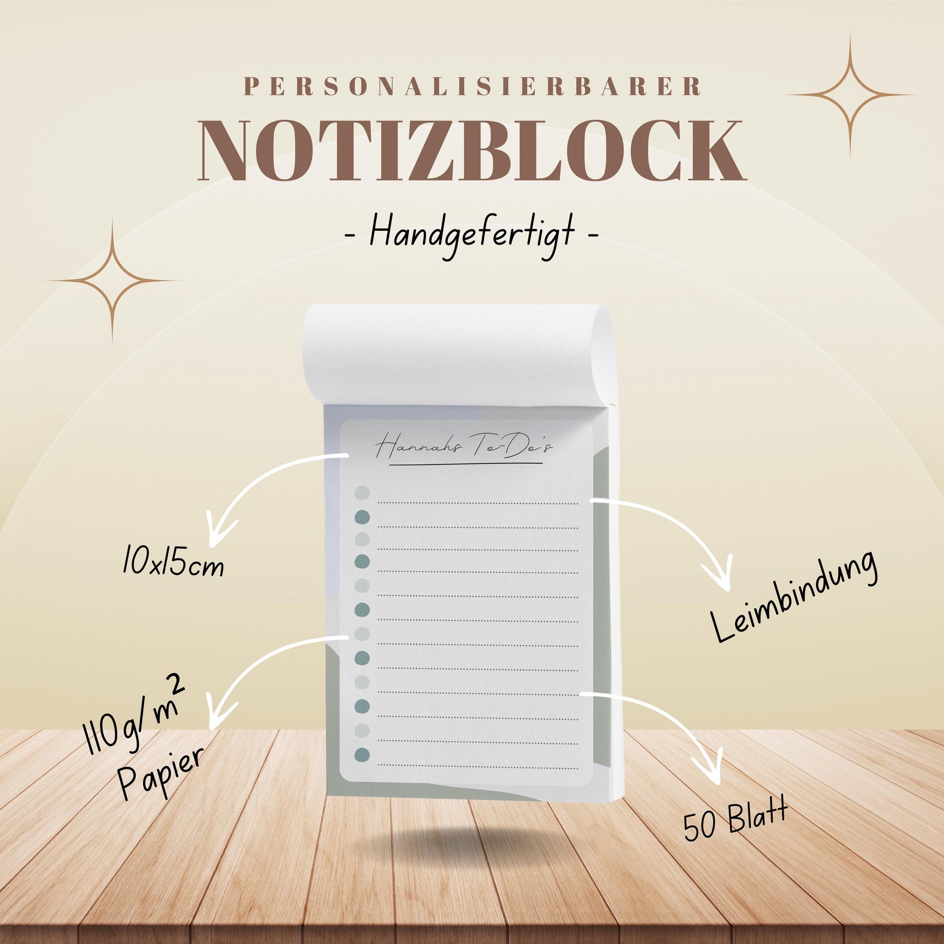 Notizblock Office Design, 10x15 cm, 50 Blatt mit Leimbindung, personalisierbar mit Namen, Handmade, Schreibwaren Büro