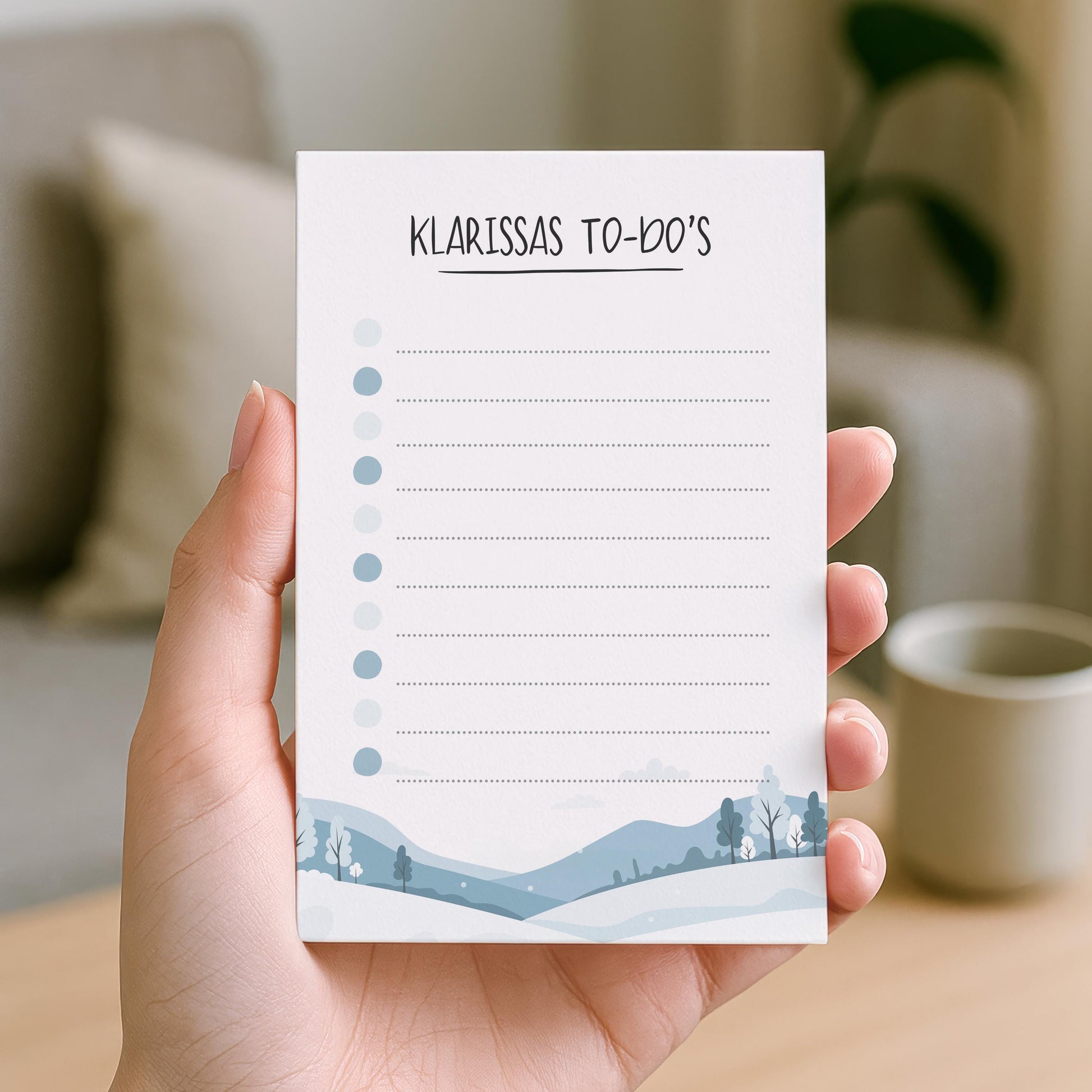 Notizblock Winter Design, 10x15 cm, 50 Blatt mit Leimbindung, personalisierbar mit Namen, Handmade, Schreibwaren Büro