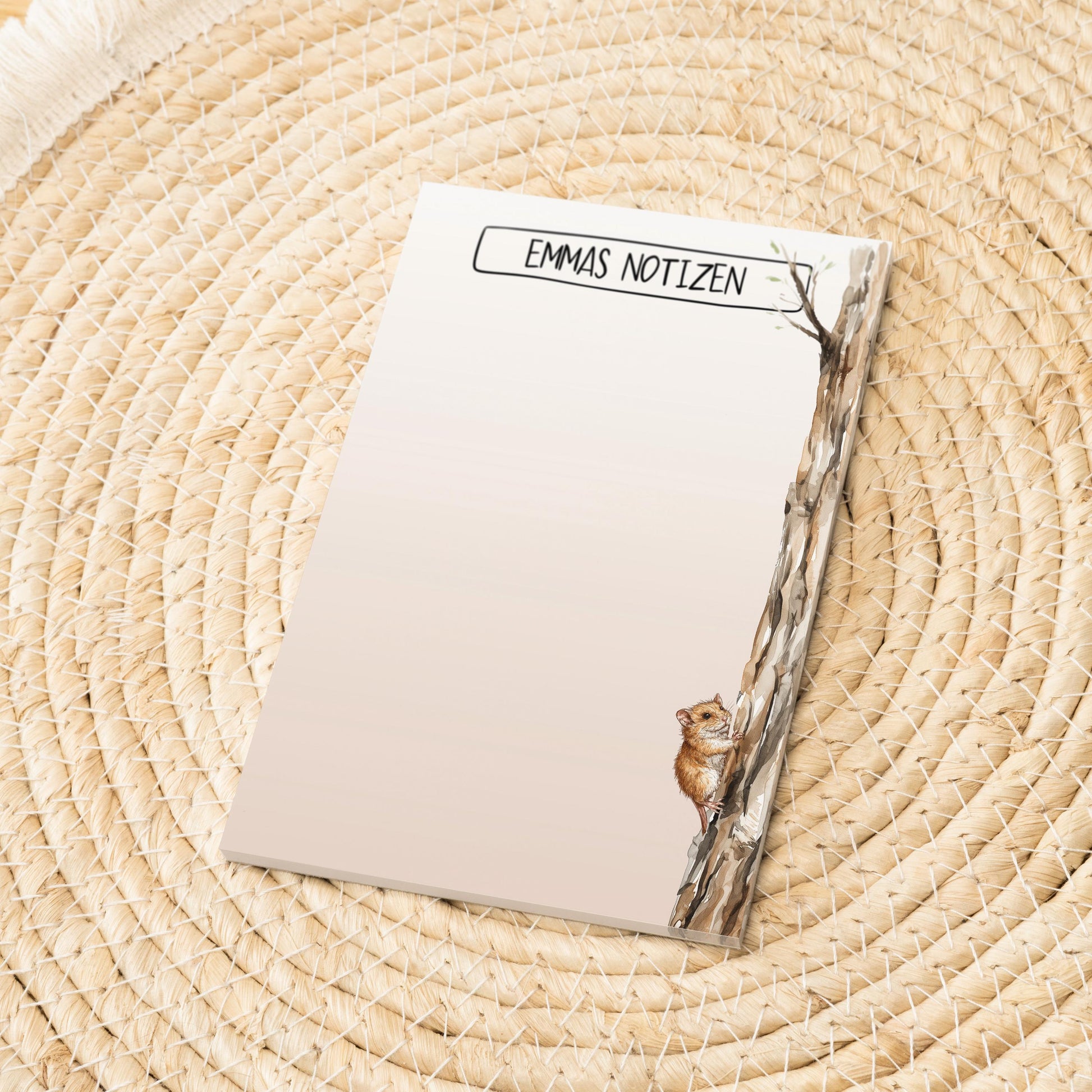 Notizblock Baum Maus Design, 10x15 cm, 50 Blatt mit Leimbindung, personalisierbar mit Namen, Handmade