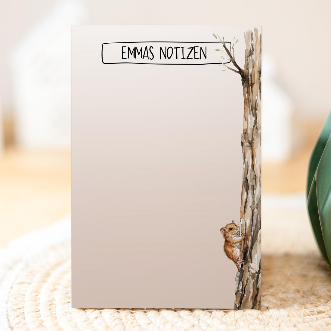 Notizblock Baum Maus Design, 10x15 cm, 50 Blatt mit Leimbindung, personalisierbar mit Namen, Handmade
