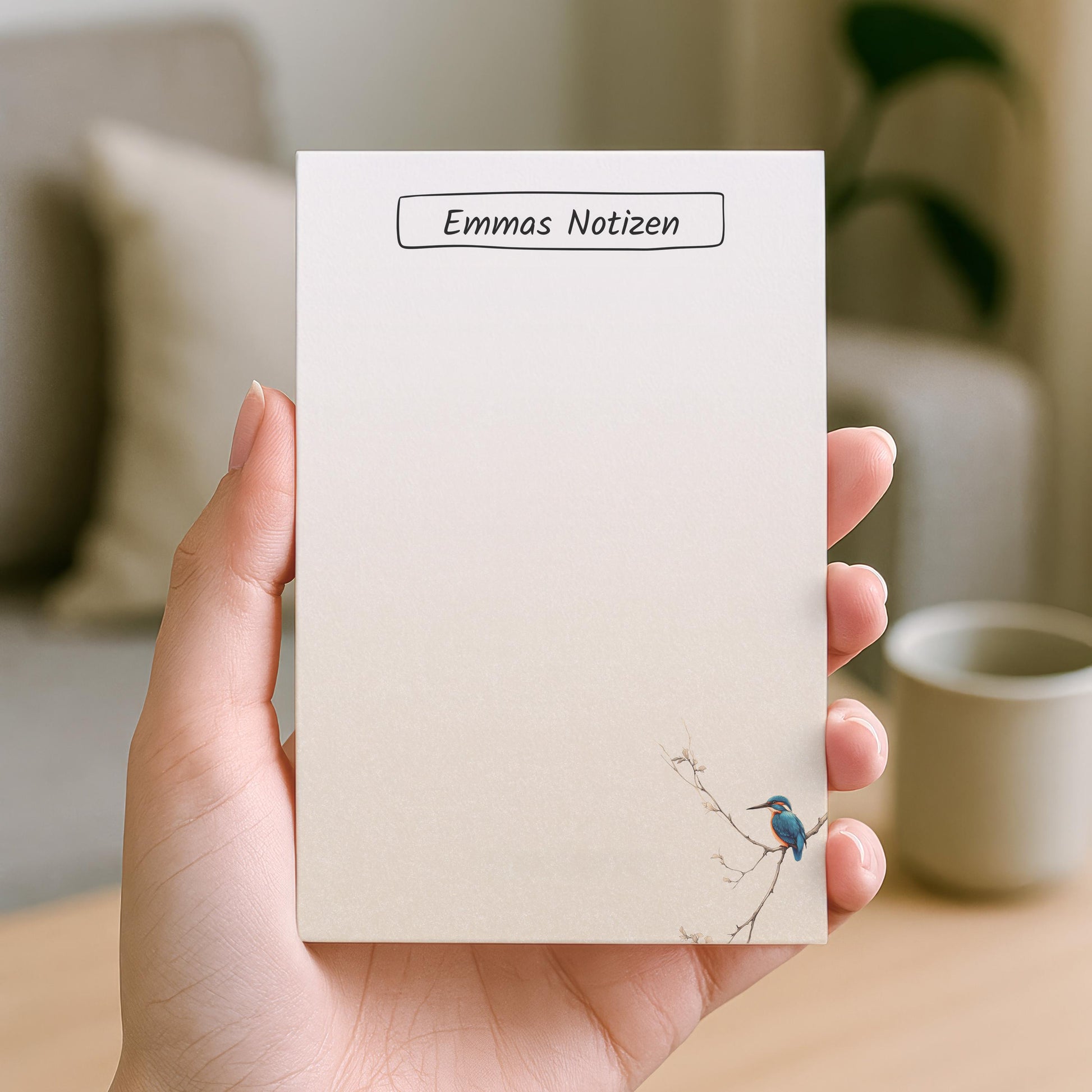 Notizblock Eisvogel Design, 10x15 cm, 50 Blatt mit Leimbindung, personalisierbar mit Namen, Handmade, Geschenk Ornithologe