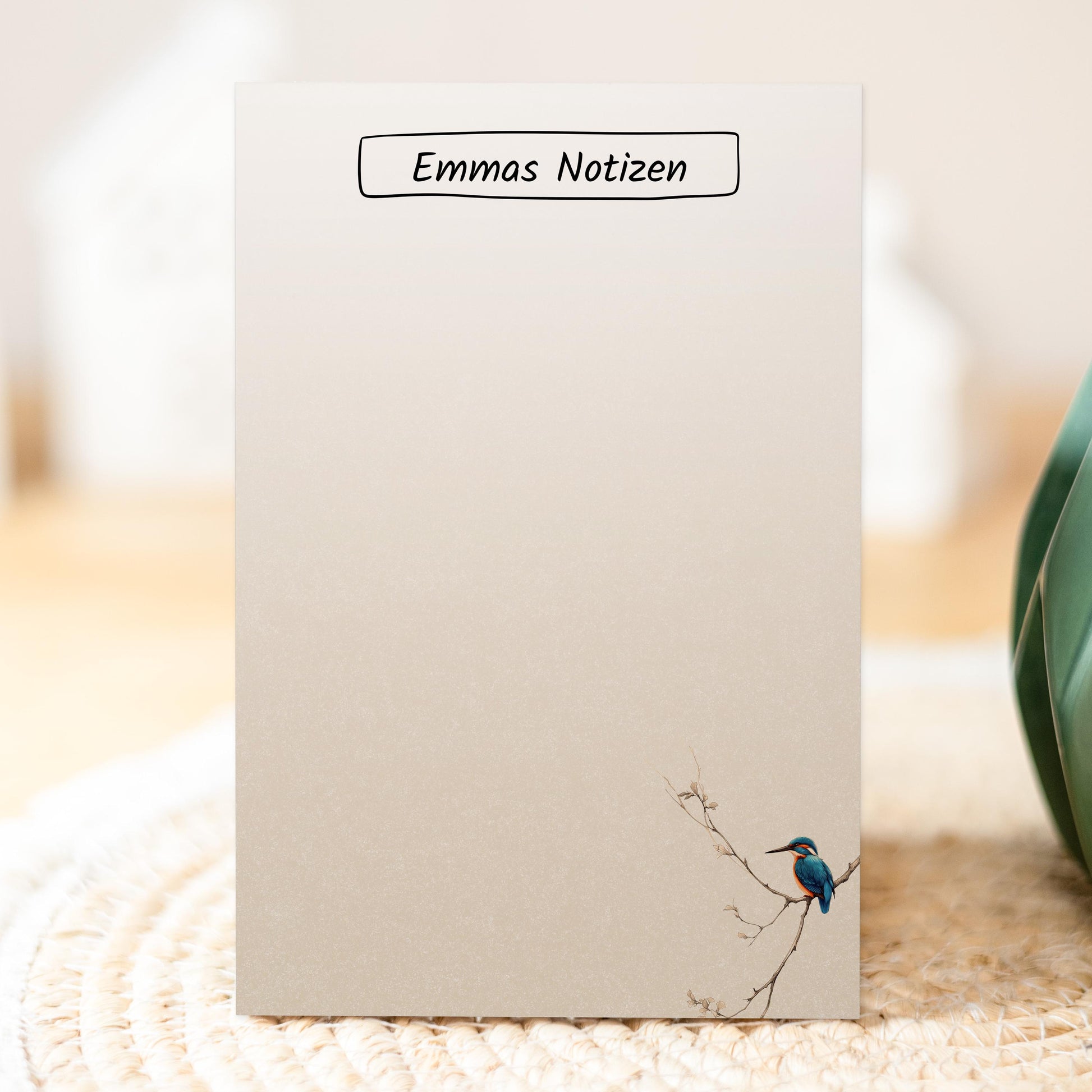 Notizblock Eisvogel Design, 10x15 cm, 50 Blatt mit Leimbindung, personalisierbar mit Namen, Handmade, Geschenk Ornithologe