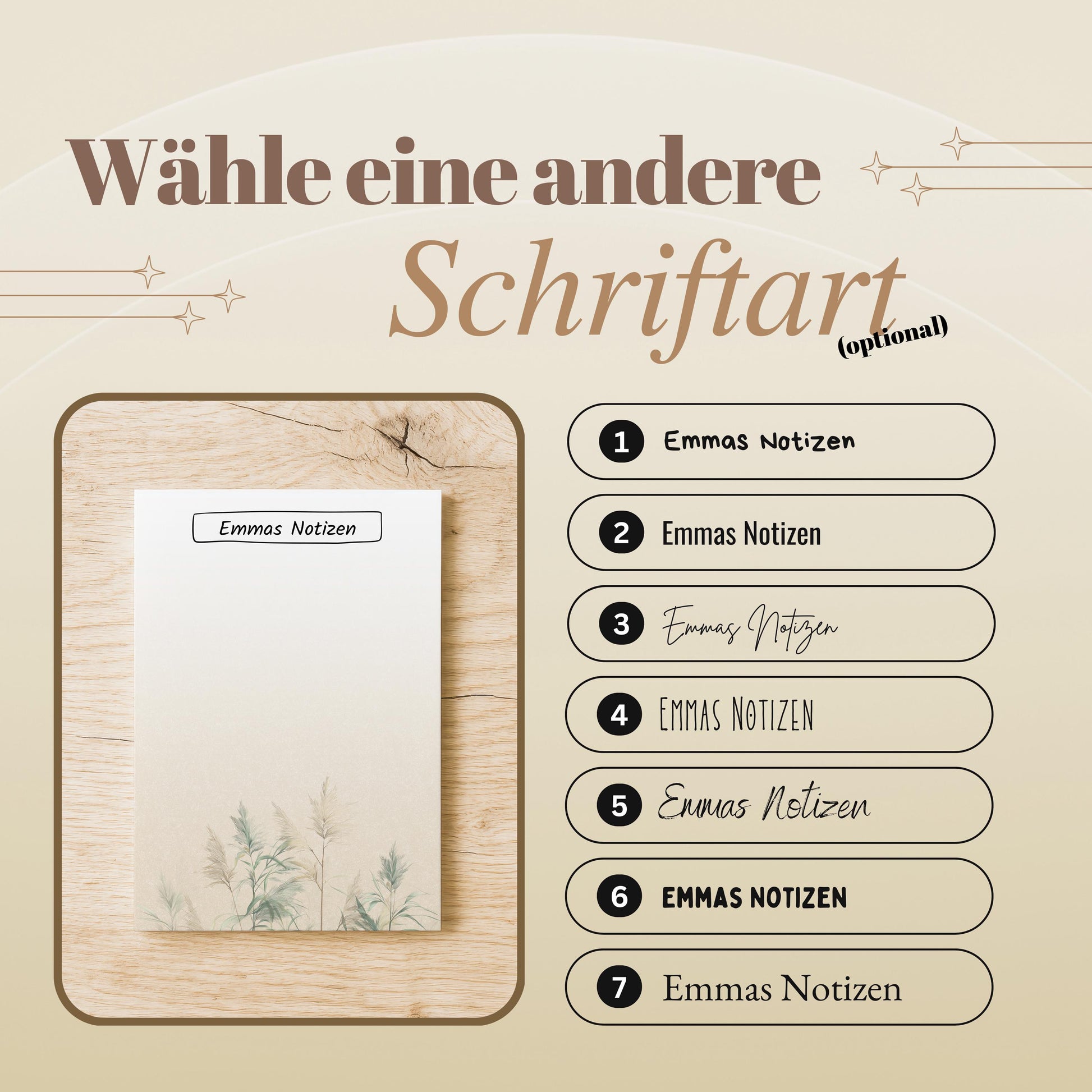 Notizblock Wiese Design, 10x15 cm, 50 Blatt mit Leimbindung, personalisierbar mit Namen, Handmade