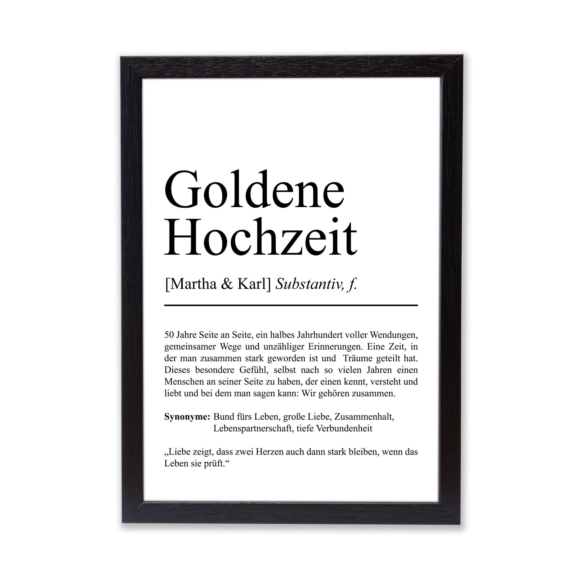 Goldenehochzeit Definition Poster personalisierbar mit Namen Goldenehochzeit Poster Geschenk Poster Goldenehochzeitsgeschenk Definition