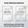 Bruder Urkunde Poster, personalisierbar mit Namen + Text, Massivholzrahmen, verschiedene Größen, Einrahmservice, Geschenk Bruder