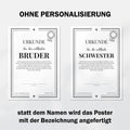 Bruder Urkunde Poster, personalisierbar mit Namen + Text, Massivholzrahmen, verschiedene Größen, Einrahmservice, Geschenk Bruder