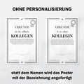 Kollegin Urkunde Poster, personalisierbar mit Namen + Text, Massivholzrahmen, verschiedene Größen, Einrahmservice, Geschenk Kollegin