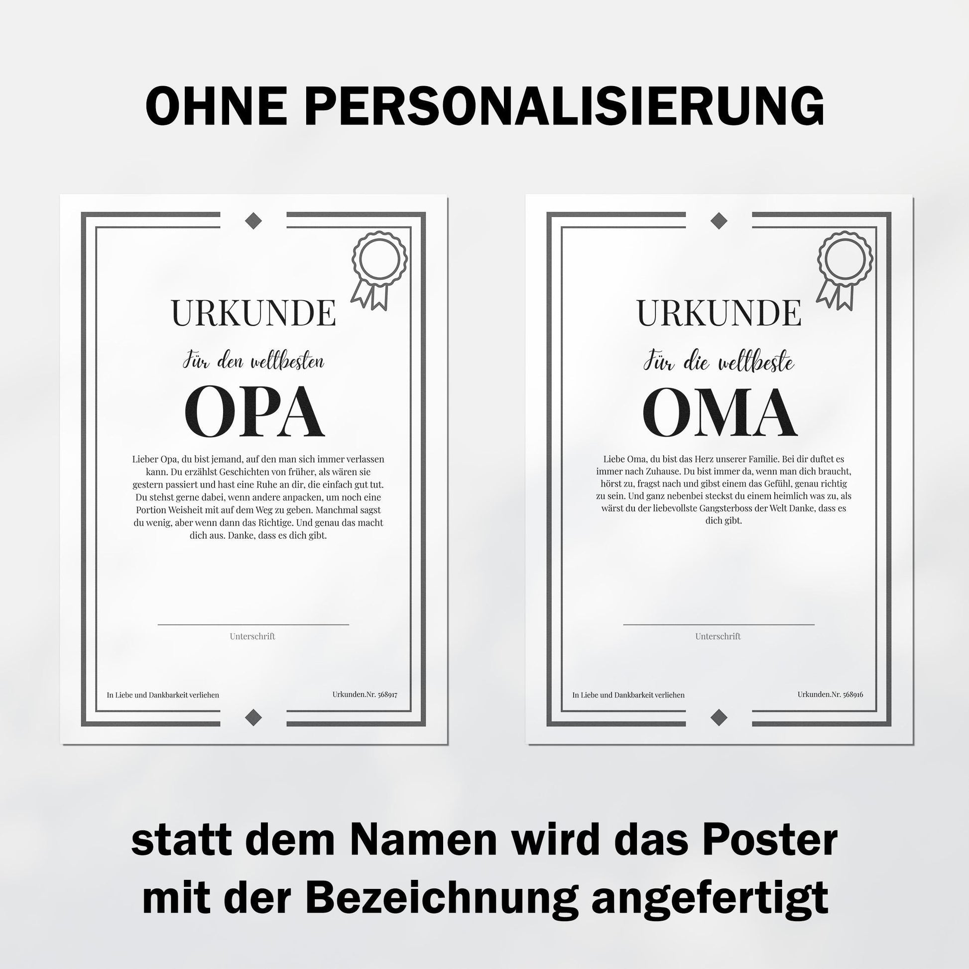 Opa Urkunde Poster, personalisierbar mit Namen + Text, Massivholzrahmen, verschiedene Größen, Einrahmservice, Geschenk Opa