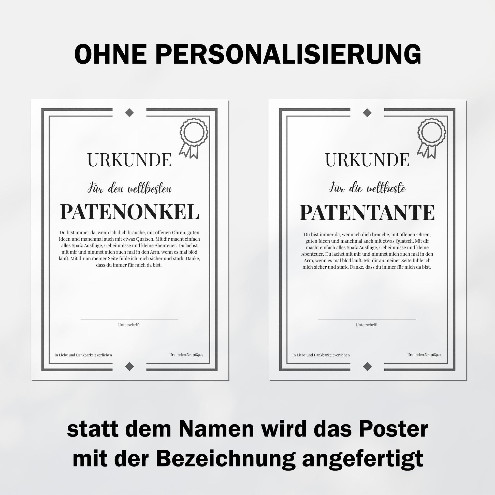 Patenonkel Urkunde Poster, personalisierbar mit Namen + Text, Massivholzrahmen, verschiedene Größen, Einrahmservice, Geschenk Patenonkel