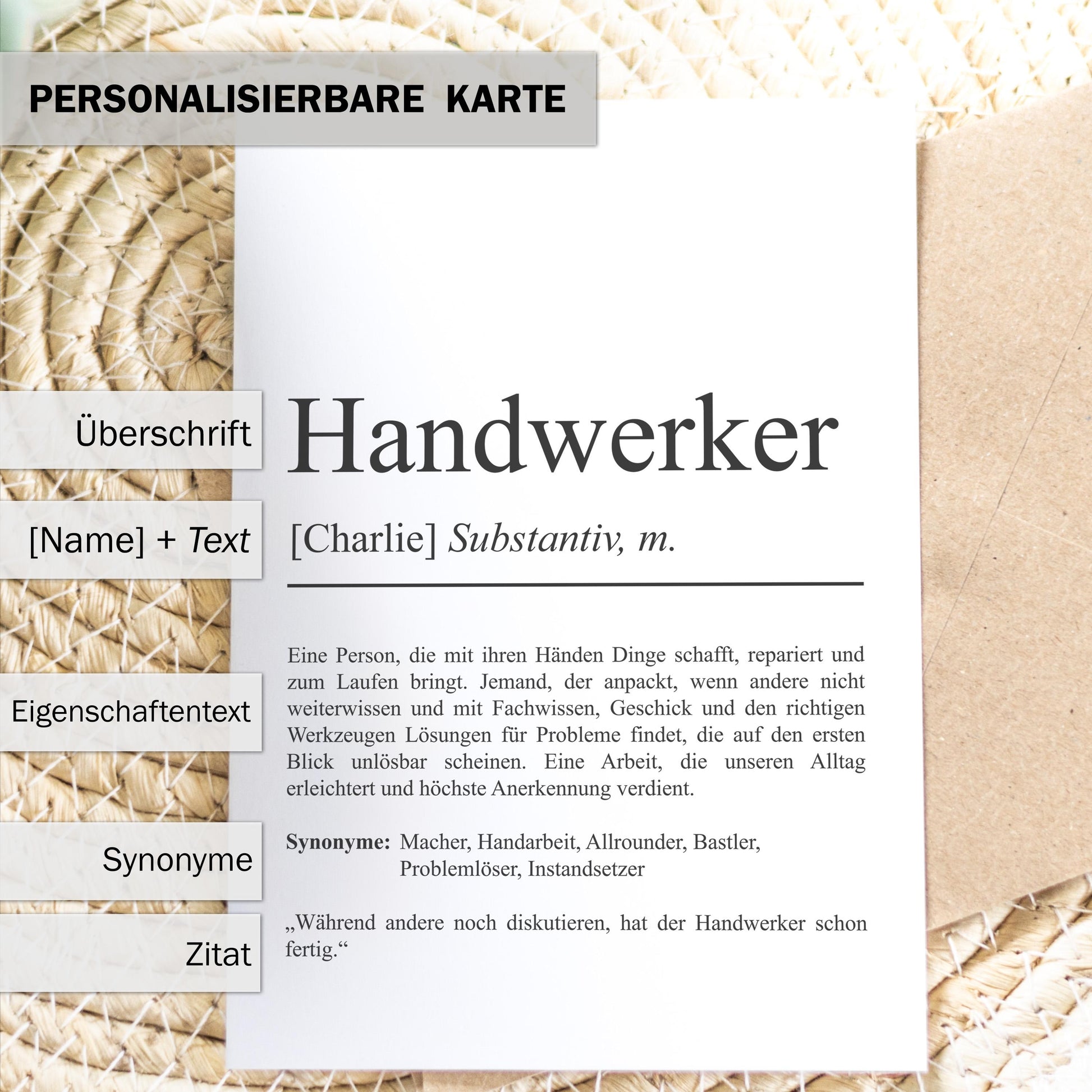 Handwerker Definition A6 Karte personalisierbar mit Namen Beruf Handwerker Geschenk Geburtstag Grußkarte Klappkarte Umschlag Kartenhalter
