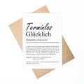 Terminlos Glücklich Definition Karte, A6, personalisierbar mit Namen, Ruhestand Rente Pension, Abschiedgeschenk, Umschlag Kartenhalter
