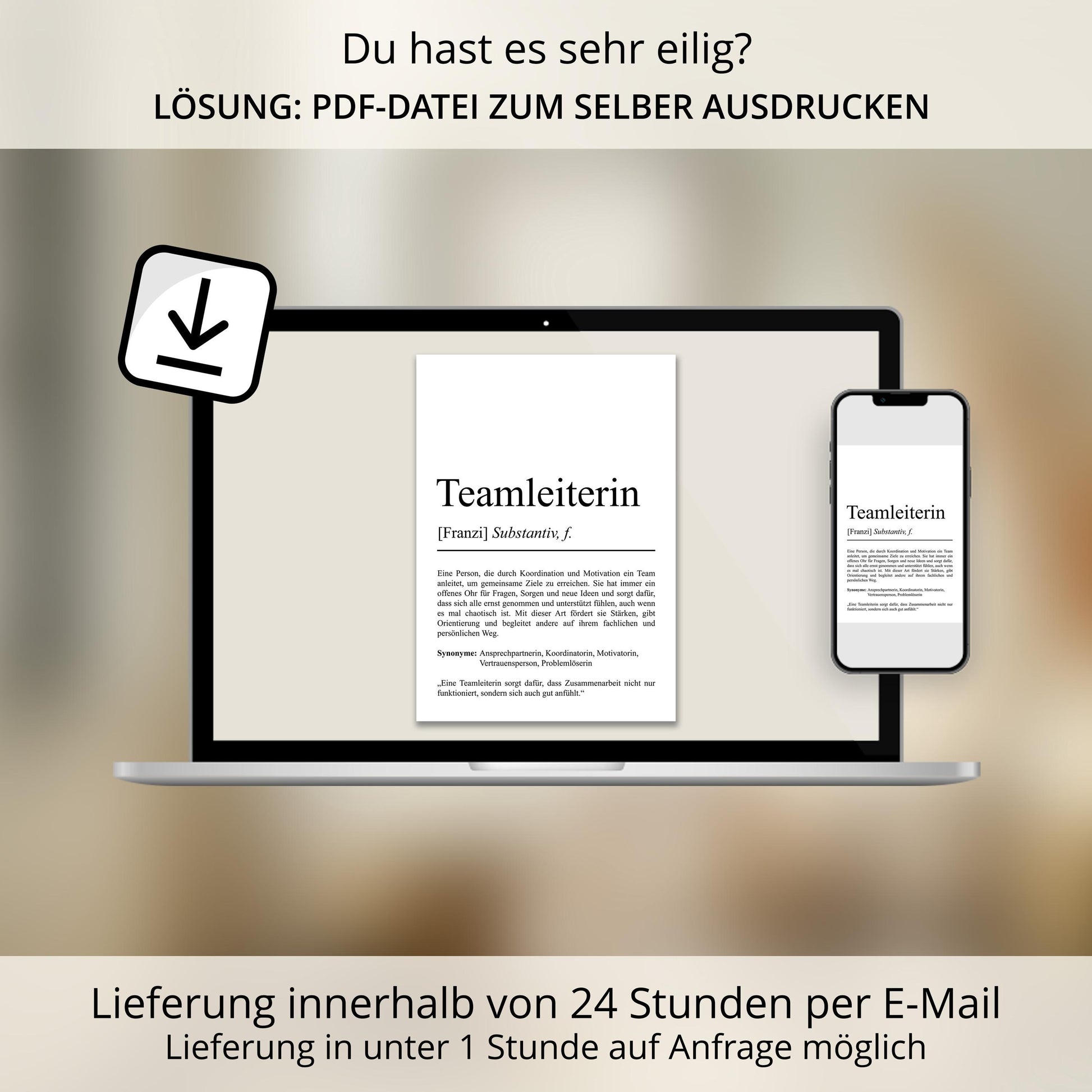 Teamleiterin Definition Poster personalisierbar mit Namen Beruf Poster Geschenk Teamleiterin Poster wahlweise mit Rahmen