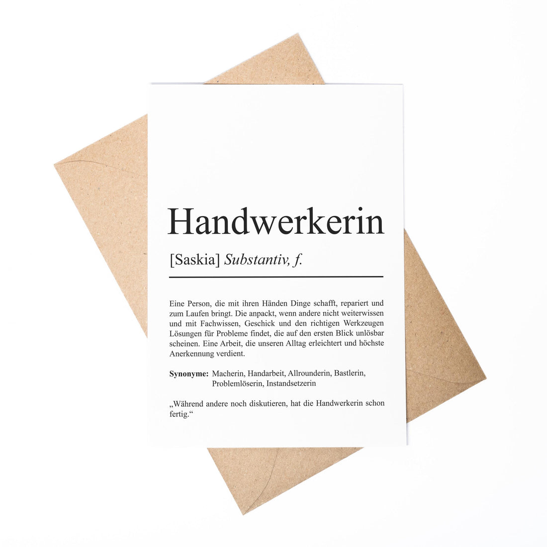 Handwerkerin Definition A6 Karte personalisierbar mit Namen Beruf Handwerkerin Geschenk Geburtstag Grußkarte Klappkarte Umschlag
