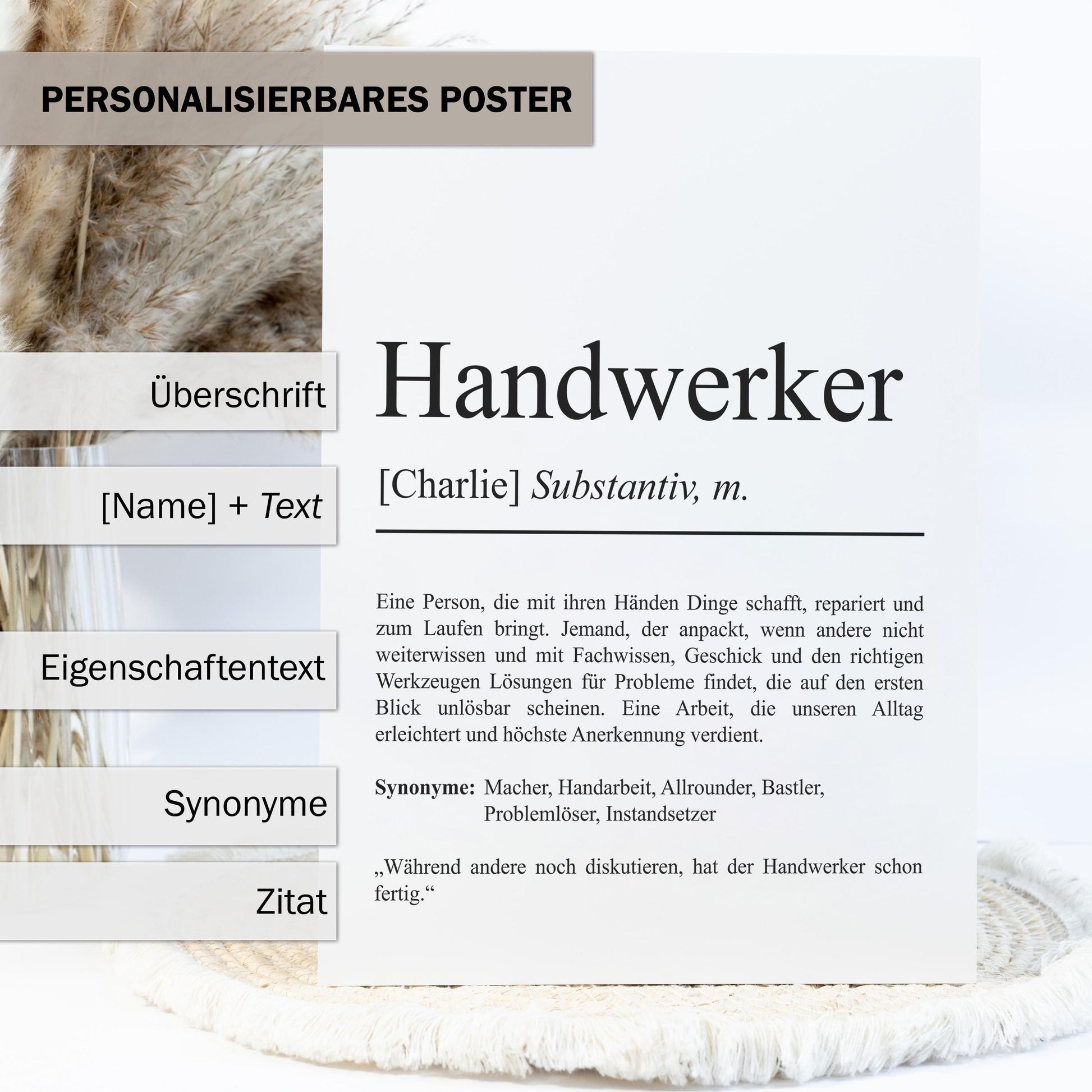 Handwerker Definition Poster personalisierbar mit Namen Beruf Poster Handwerker Geschenk Einzug Geburtstag Geschenk Handwerker Poster Beruf