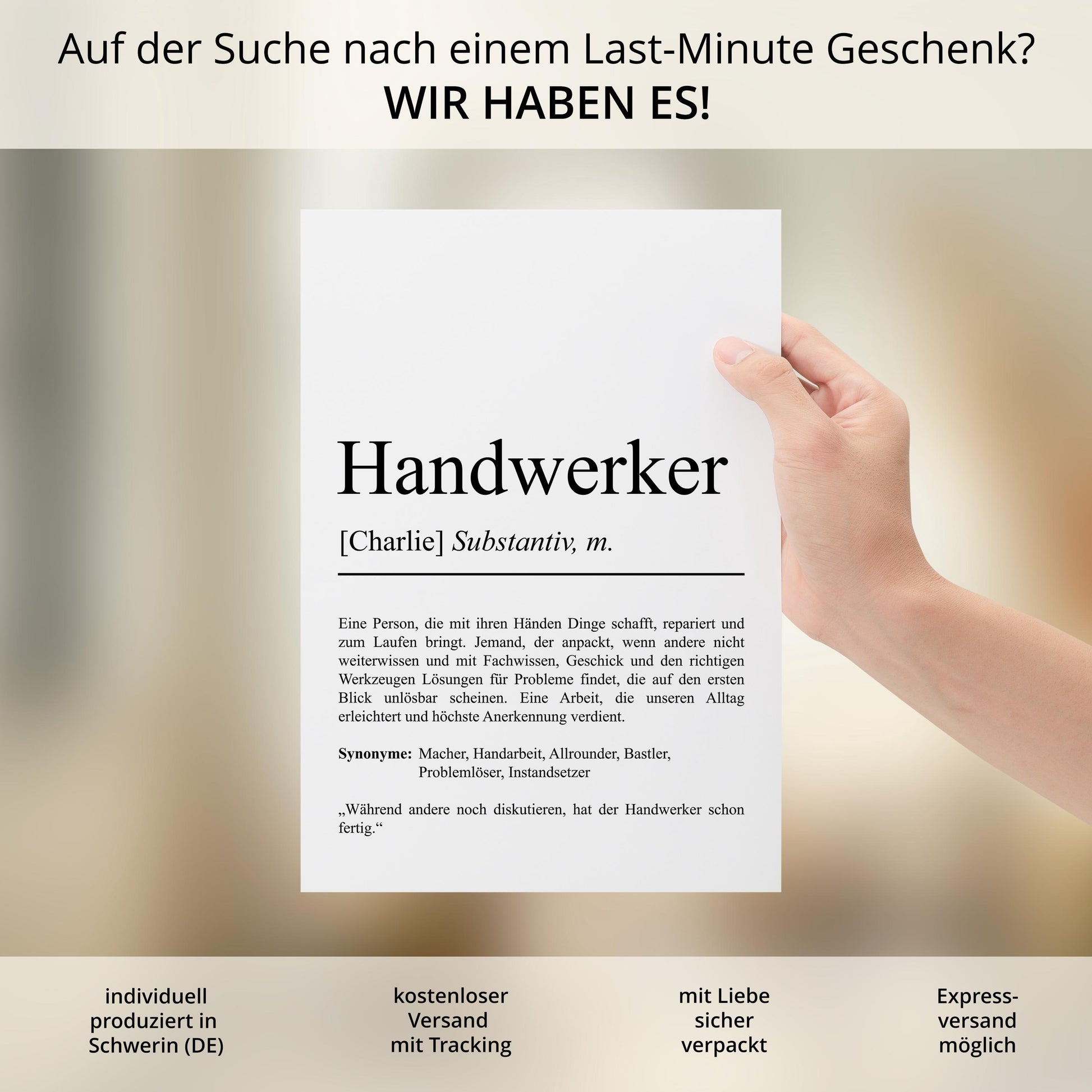 Handwerker Definition Poster personalisierbar mit Namen Beruf Poster Handwerker Geschenk Einzug Geburtstag Geschenk Handwerker Poster Beruf
