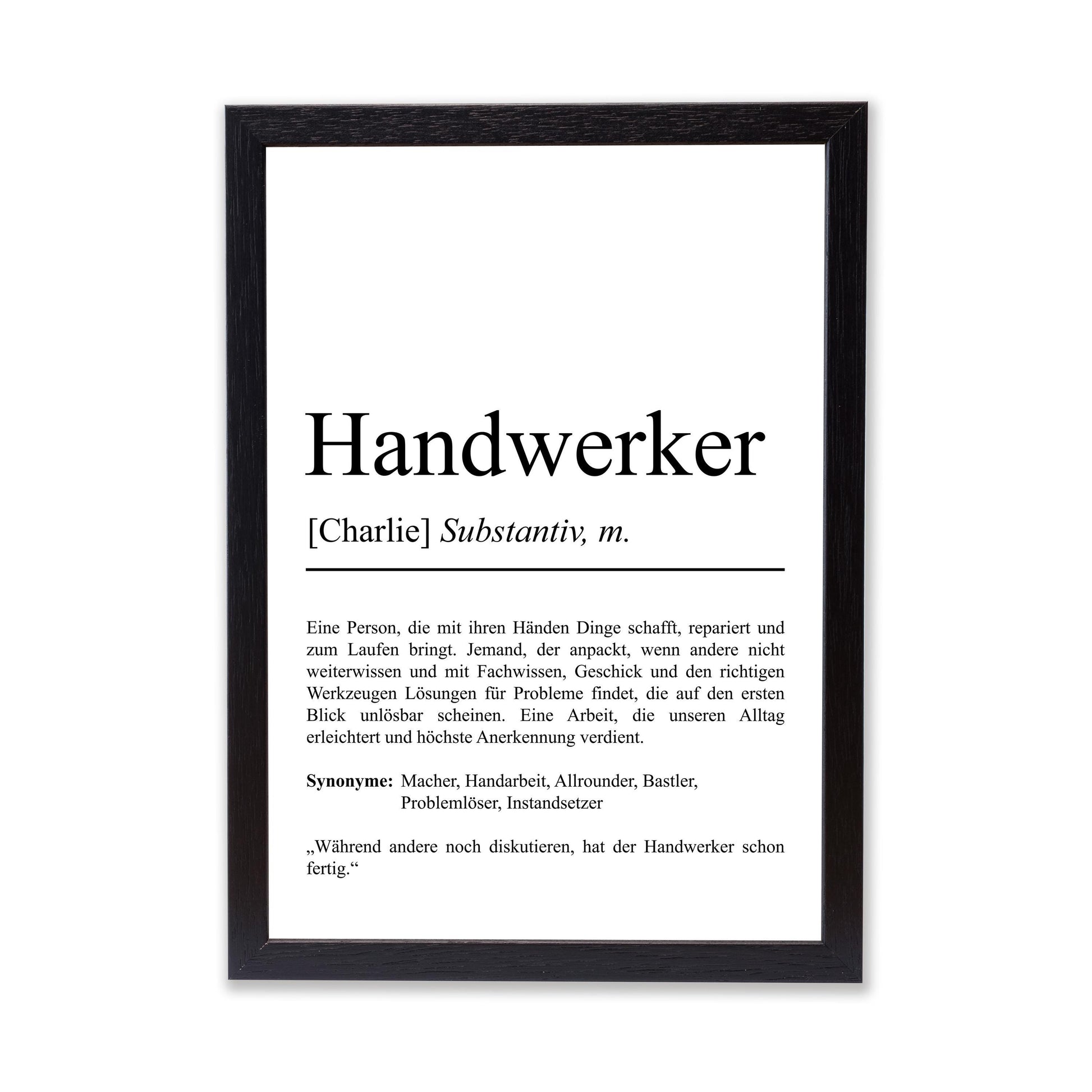 Handwerker Definition Poster personalisierbar mit Namen Beruf Poster Handwerker Geschenk Einzug Geburtstag Geschenk Handwerker Poster Beruf
