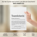 Teamleiterin Definition Poster personalisierbar mit Namen Beruf Poster Geschenk Teamleiterin Poster wahlweise mit Rahmen