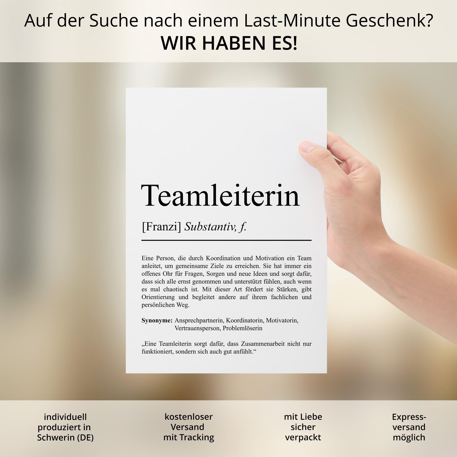 Teamleiterin Definition Poster personalisierbar mit Namen Beruf Poster Geschenk Teamleiterin Poster wahlweise mit Rahmen