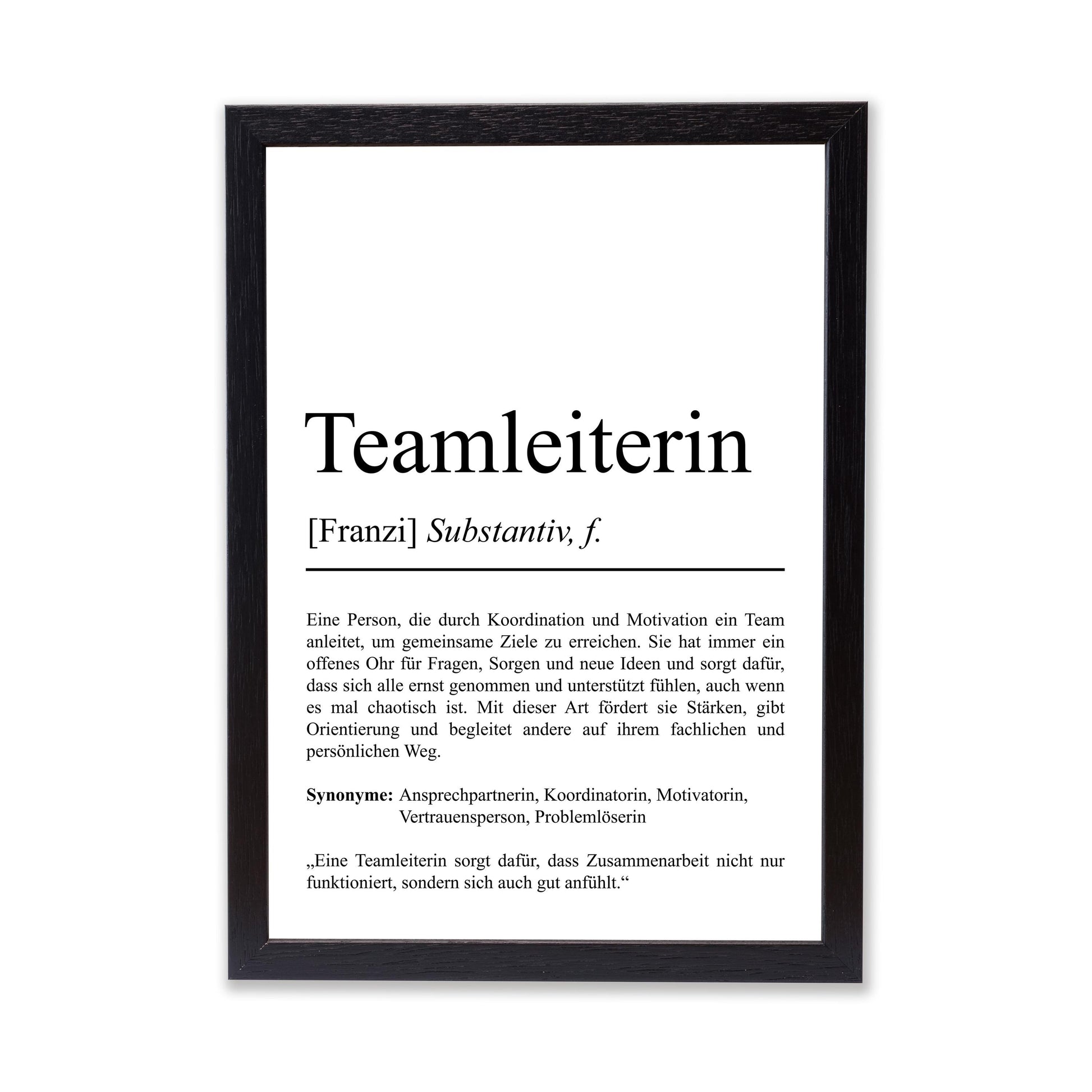 Teamleiterin Definition Poster personalisierbar mit Namen Beruf Poster Geschenk Teamleiterin Poster wahlweise mit Rahmen