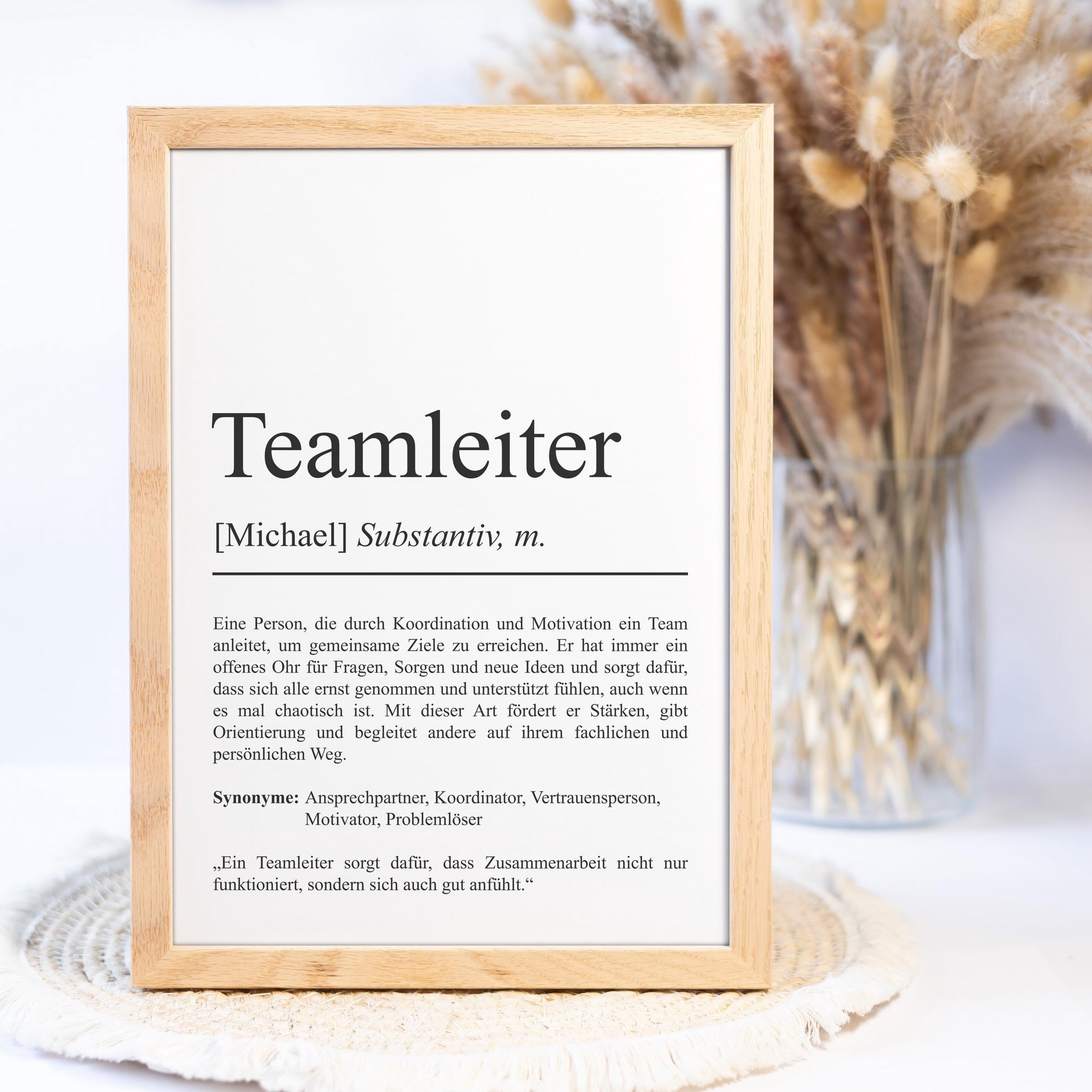 Teamleiterin Definition Poster personalisierbar mit Namen Beruf Poster Geschenk Teamleiterin Poster wahlweise mit Rahmen