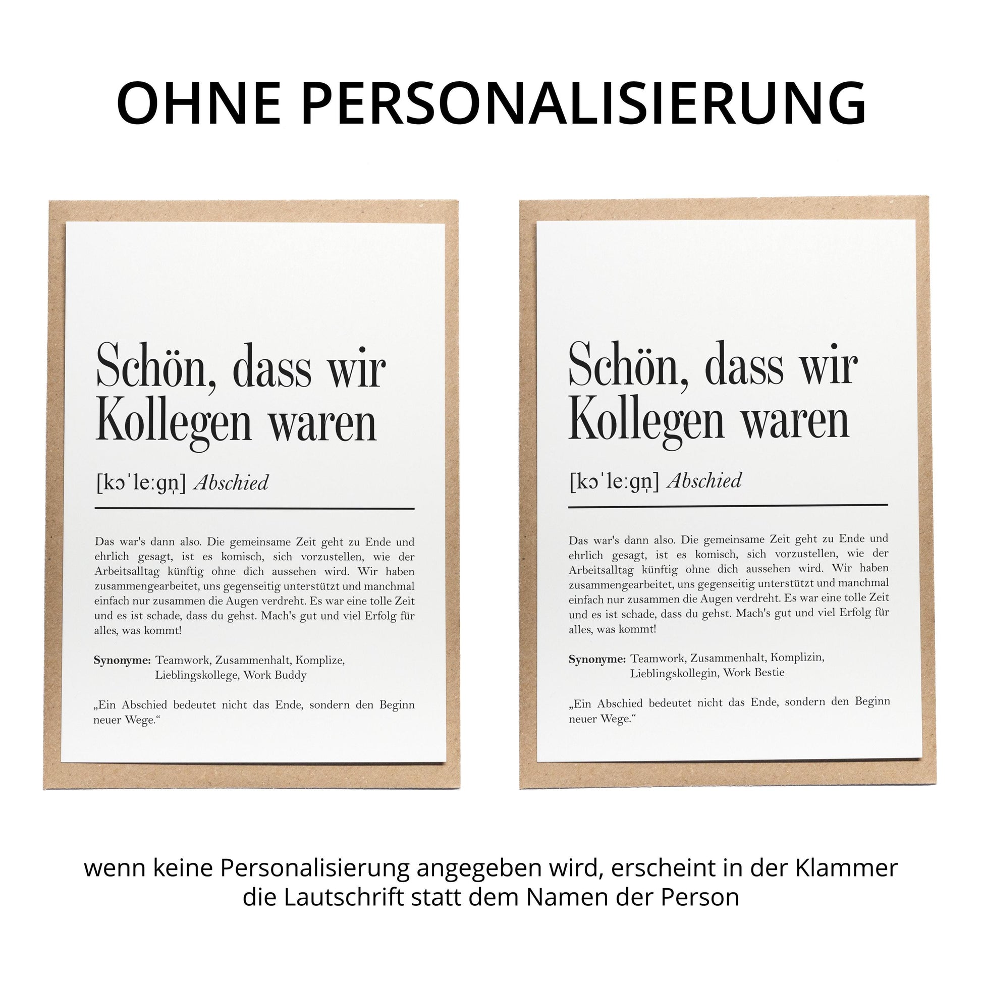 Abschied Kollege Definition A6 Karte personalisierbar mit Namen Beruf Grußkarte Klappkarte mit Umschlag Kartenhalter Kollegin Verabschieden