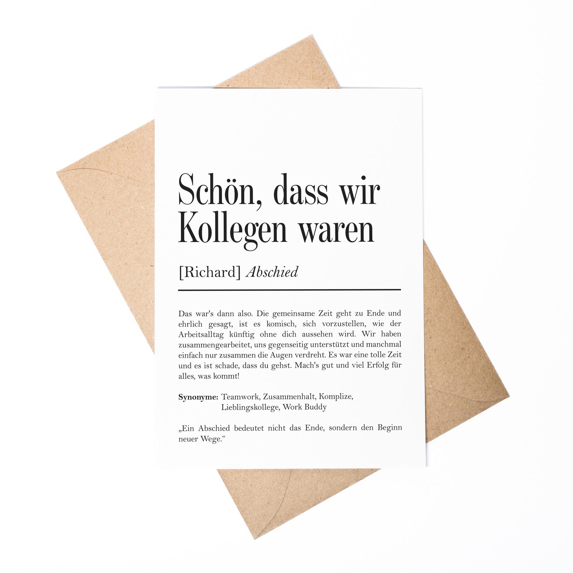 Abschied Kollege Definition A6 Karte personalisierbar mit Namen Beruf Grußkarte Klappkarte mit Umschlag Kartenhalter Kollegin Verabschieden